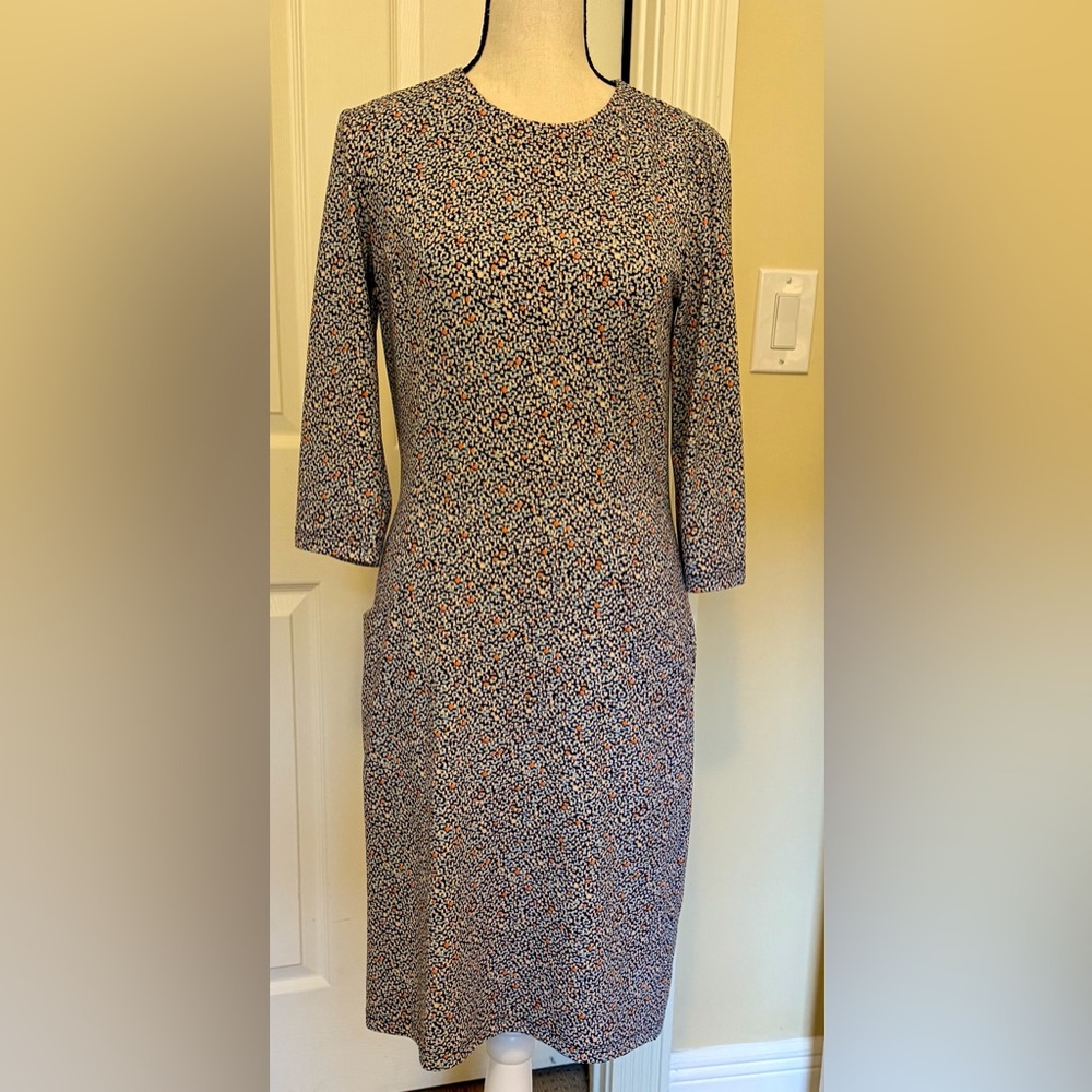 NWT J. McLaughlin Blue and White Sheath Dress 3/4 Sleeve, Size XS